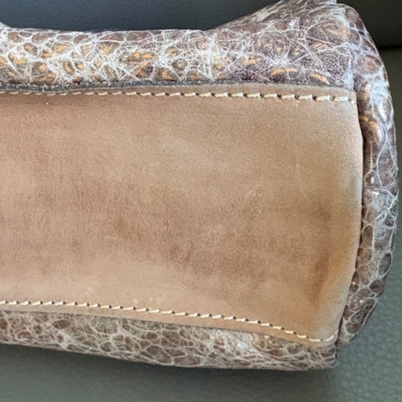 PATRICIA NASH Ferrara-Frame med. sz satchel purse Italian leather taupe gold - Picture 11 of 16